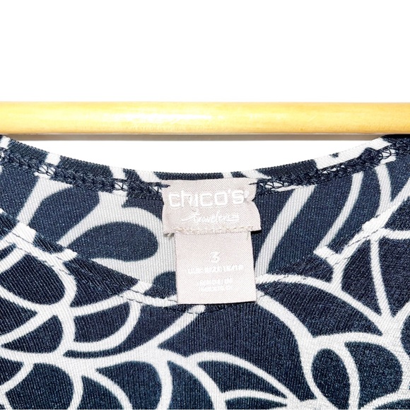 CHICO’S TRAVELERS CLASSIC CONVERTIBLE PRINTED TOP  Sz 3 XL 16 White Navy Slinky - Picture 4 of 8